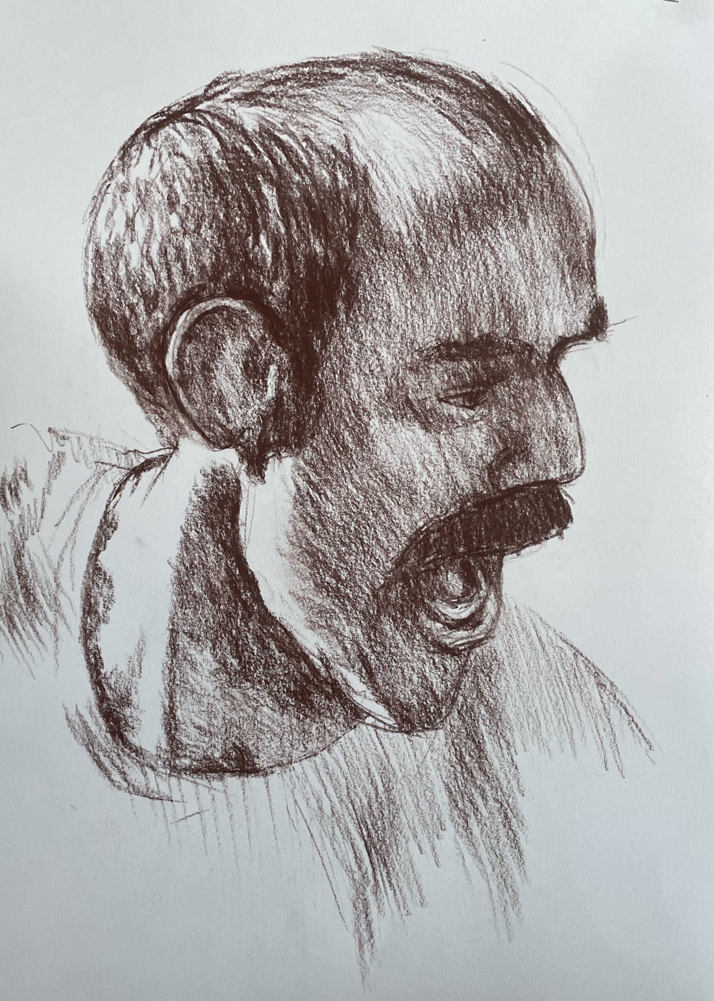 Study in conté of a man's head